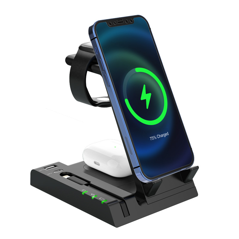 KUULAA 2022 6 in 1 Wireless Charger Stand 15W Fast Wireless Charging Station for Samsung Xiaomi Huawei for iPhone Watch