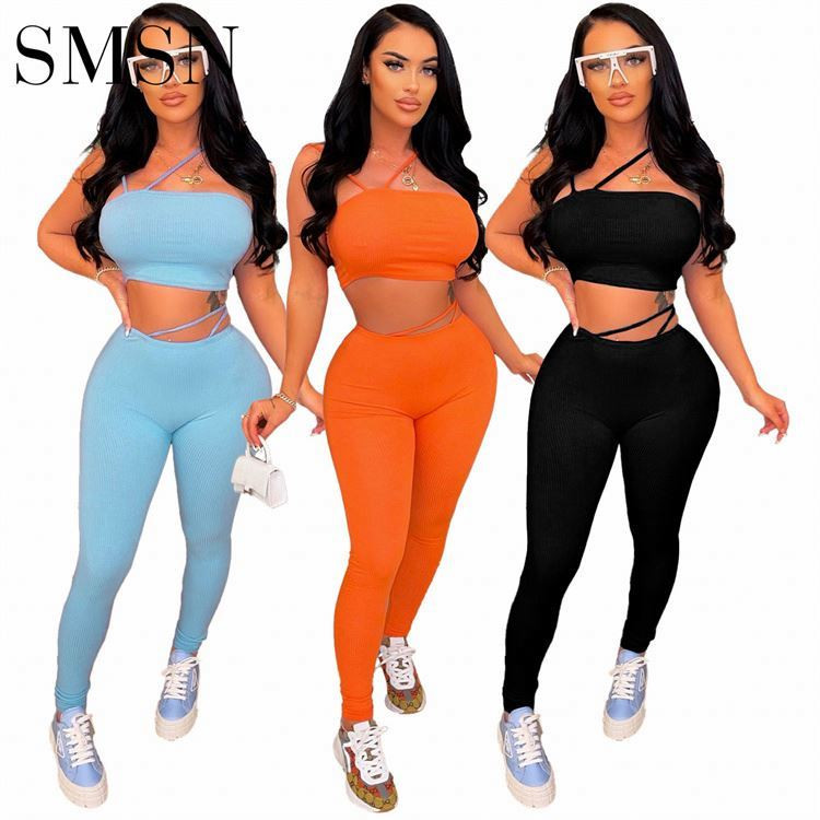New Summer Suspenders High-Waisted Pants Casual 2 Piece Set